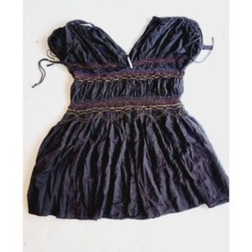 Free PEOPLE Small Women's Black Love on the Run Mini Dress w/ Embroidery